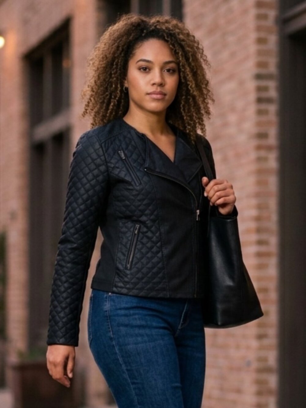 Catherine Malandrino DesigNation Black Faux Leather Quilted Moto Jacket XL
